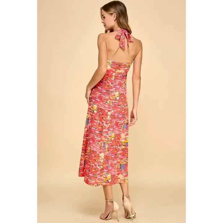 Halter Neckline Midi Dress