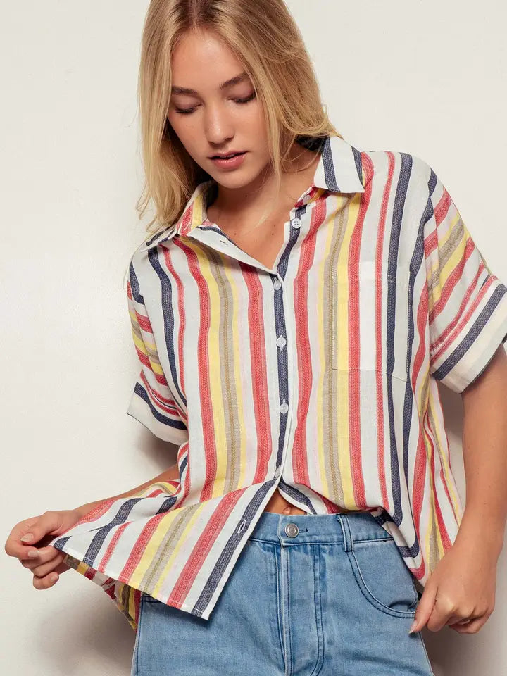 Multicolor Vertical Stripe Relaxed Collar Shirt