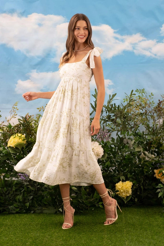 Olive Blossom Tiered Midi Dress Backroad Social Trade Co. Olive Blossom Tiered Midi Dress Backroad Social Trade Co.