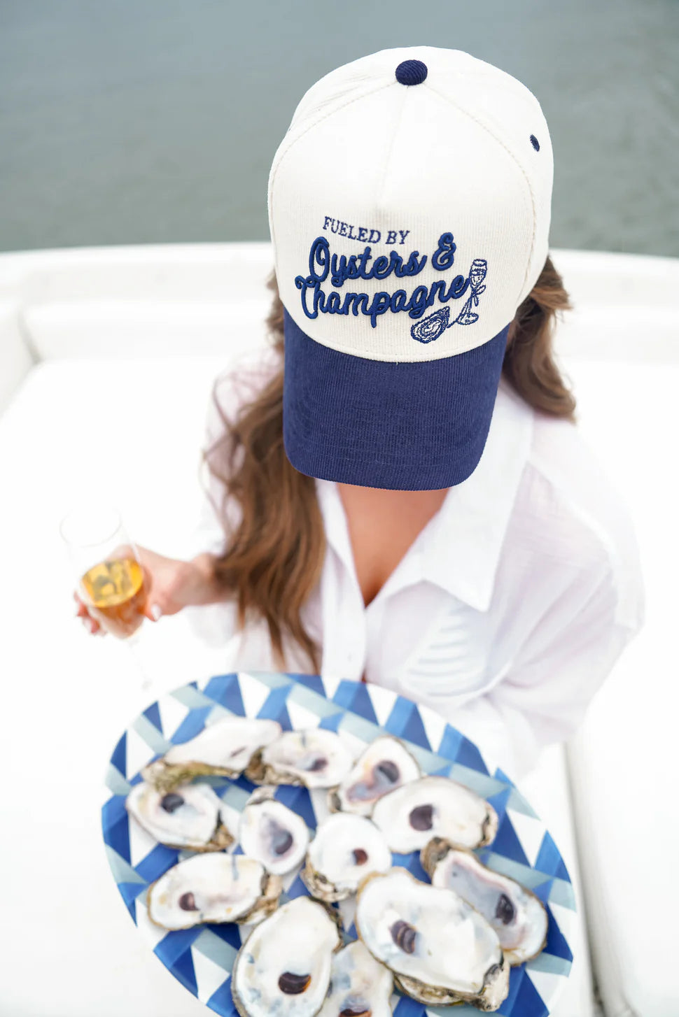 Oysters & Champagne - Navy Corduroy Trucker Hat