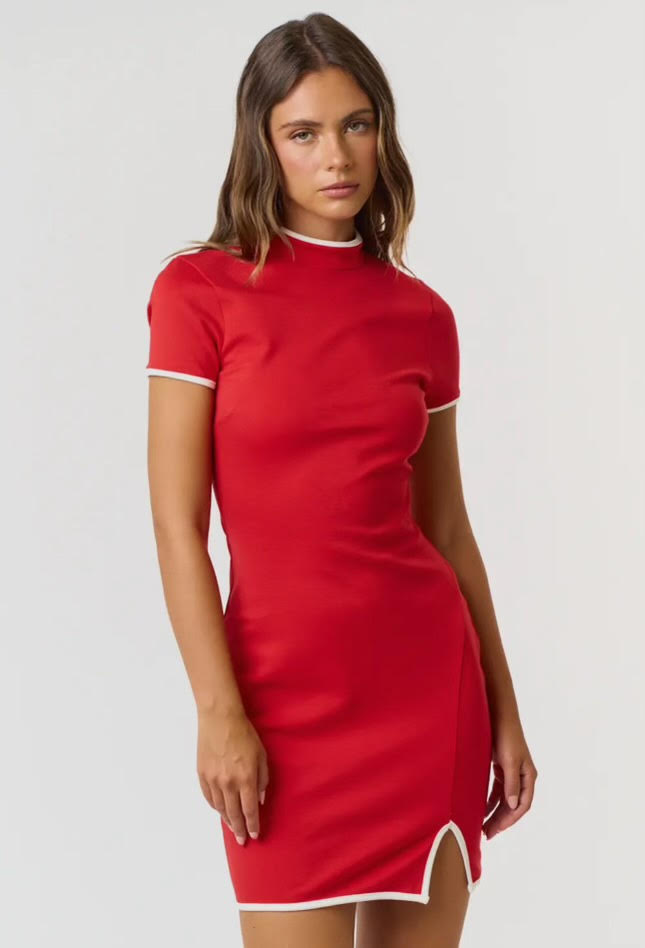 Mock Neck Ribbed Mini Dress
