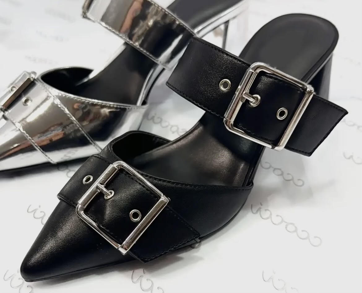 Pointed Black Buckle Heel