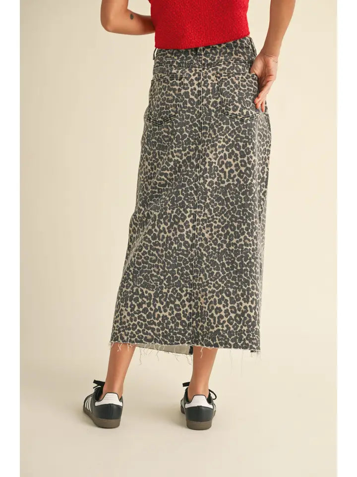 Leopard Print Slit Front Skirt
