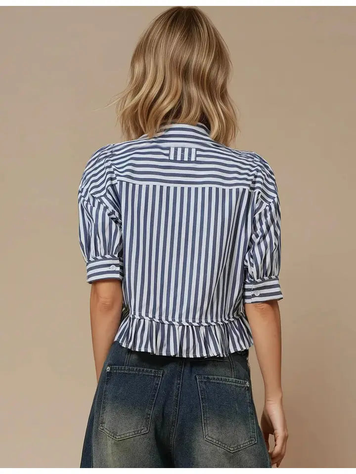 Stripe Color Block Short Sleeves Shirt