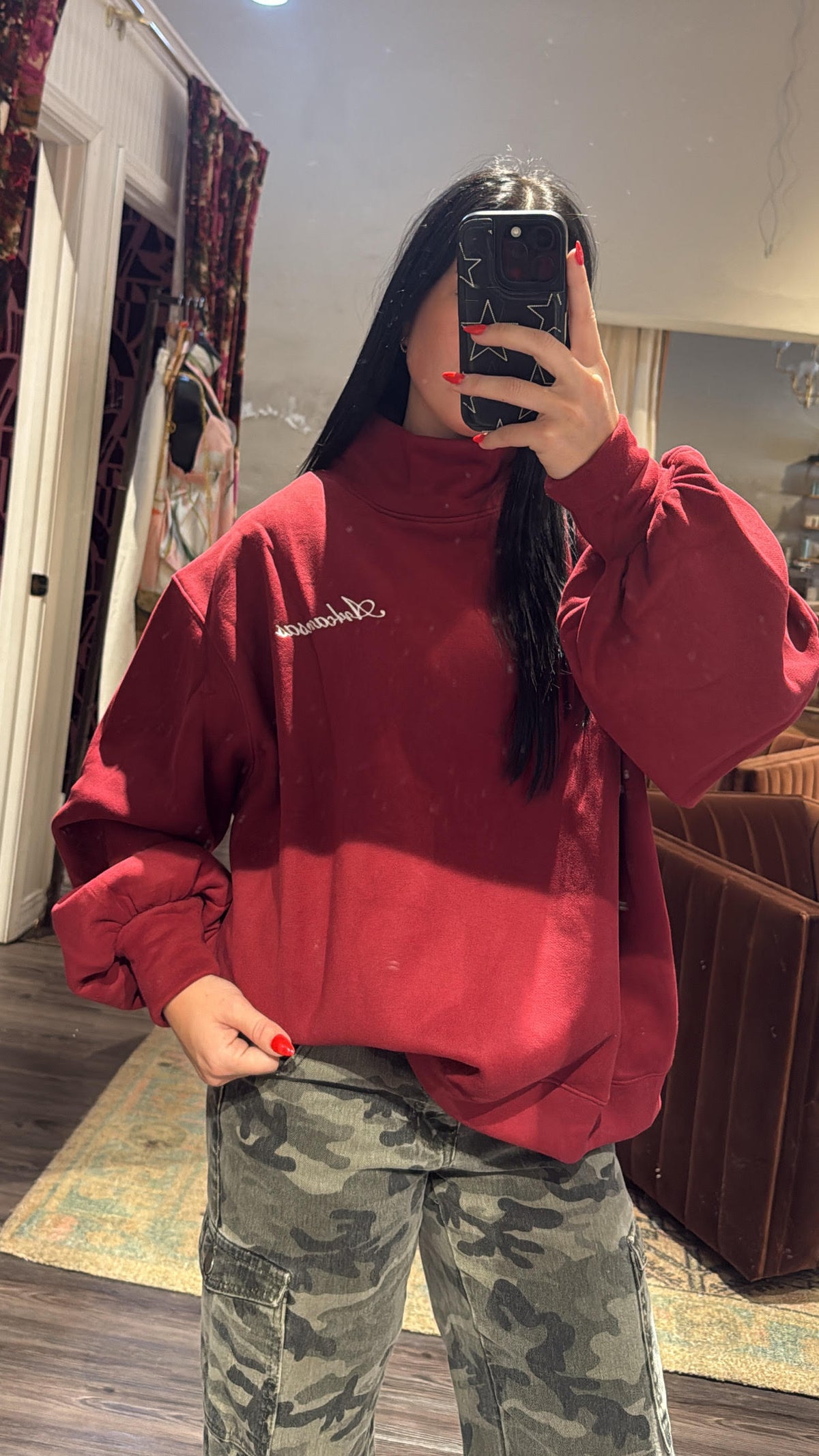 Arkansas embordered mock neck