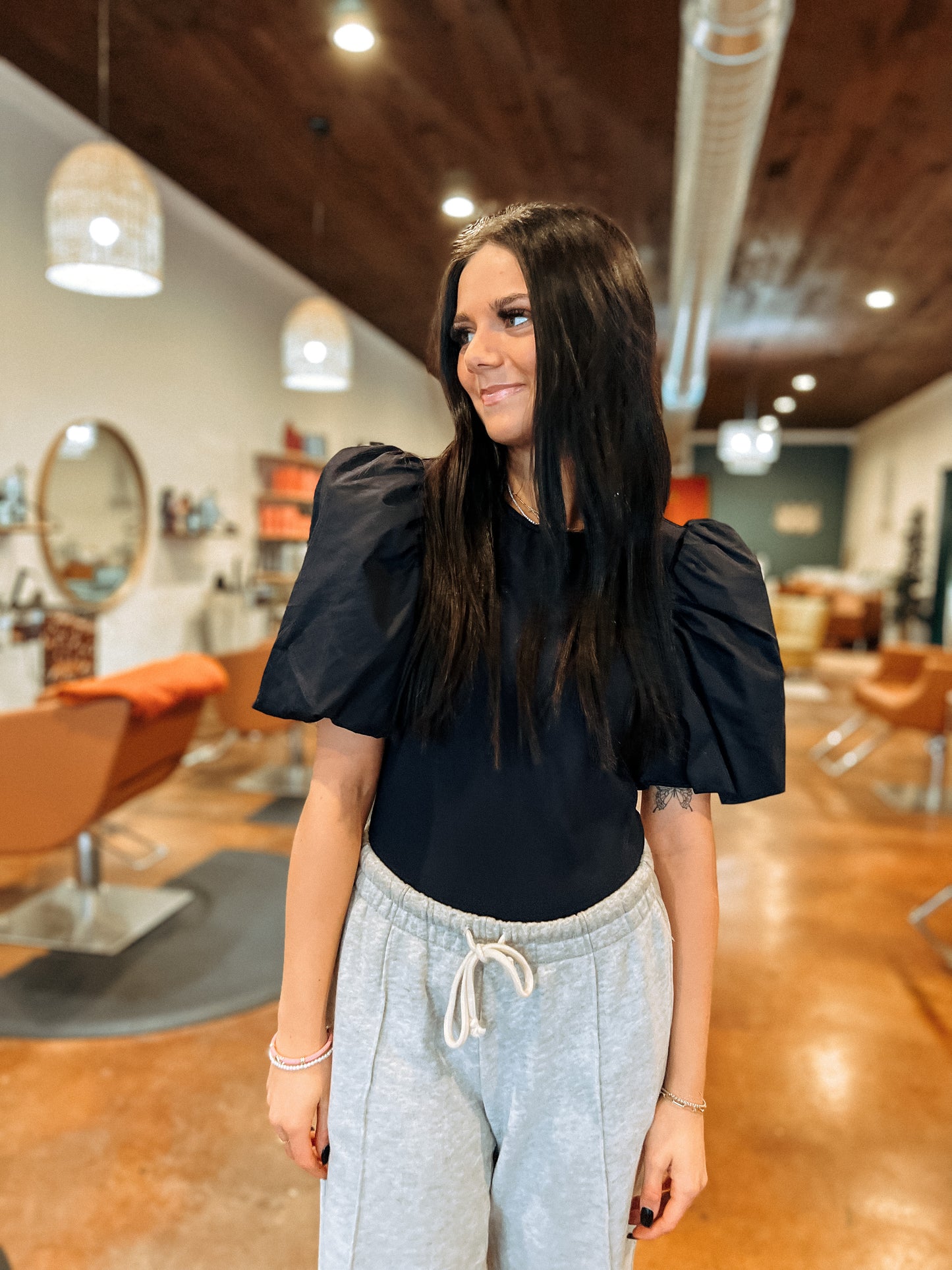 Navy Puff Sleeve Bodysuit