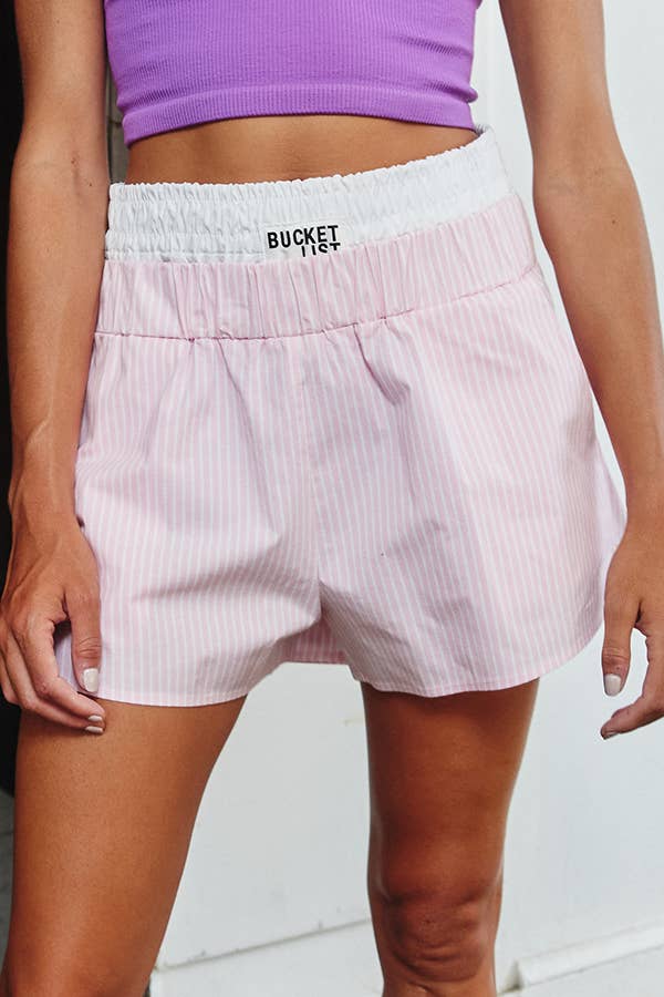Waist Double Elastic Banded Boxer Stripe Shorts