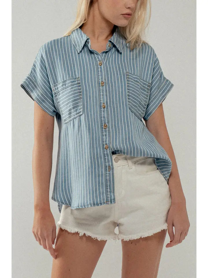 Relaxed Striped Button Down Short Sleeve