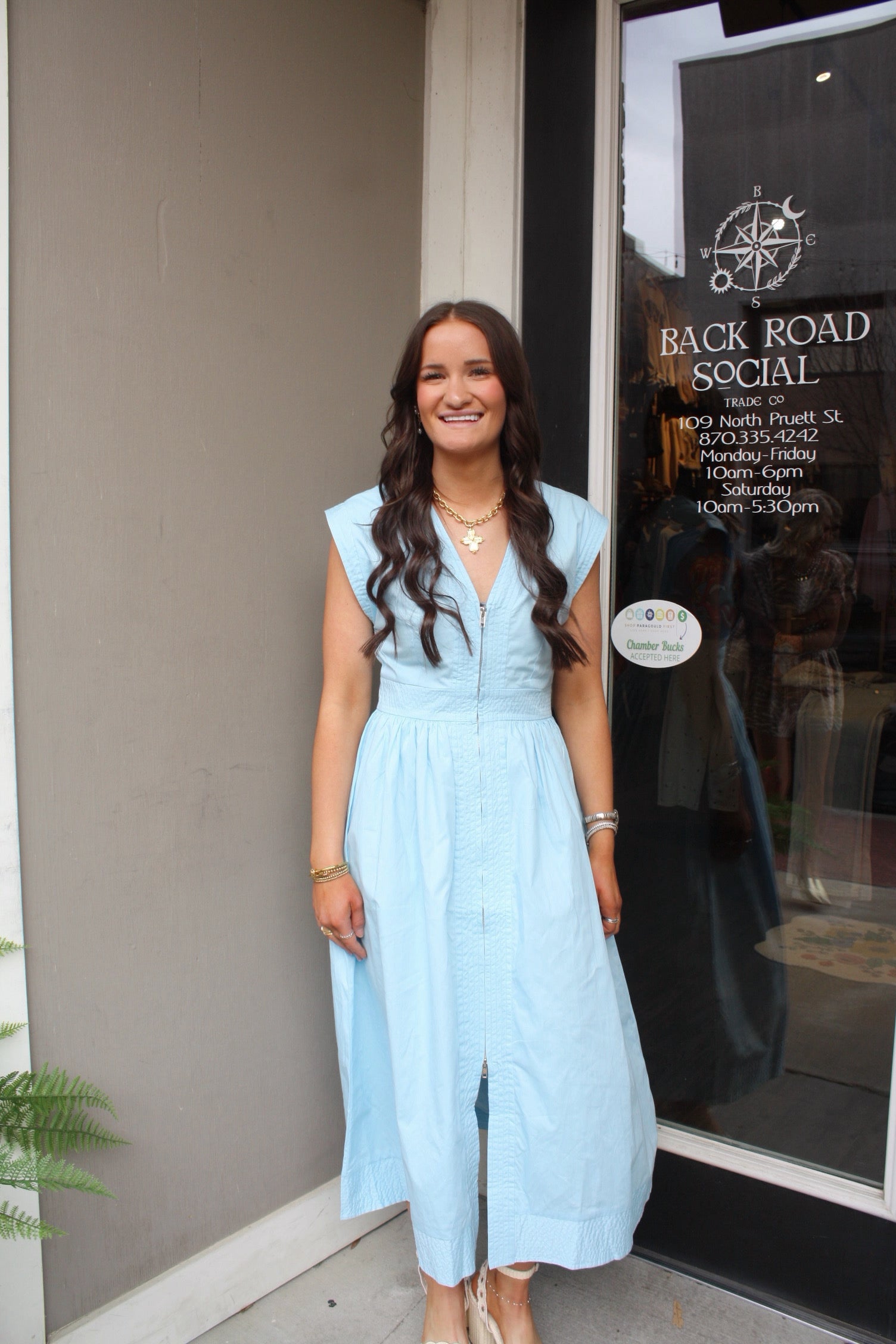 Cap Sleeve V Neck Midi Dress with Front Zipper – Backroad Social Trade Co