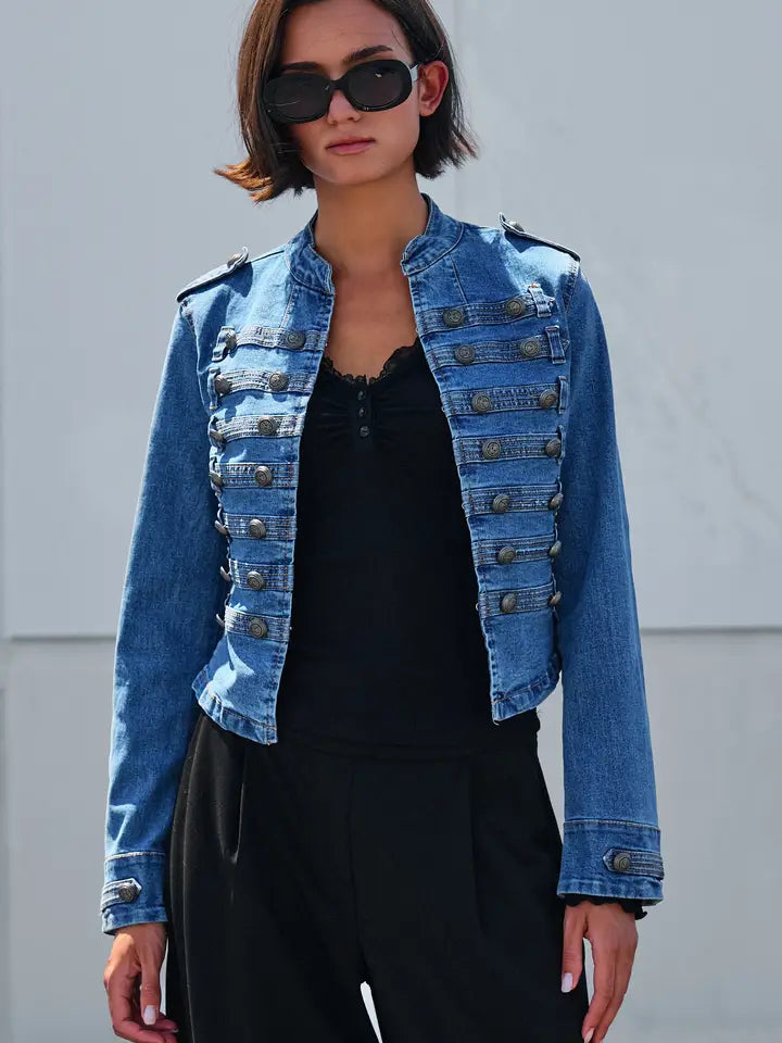 Double-Button Denim Jean Jacket