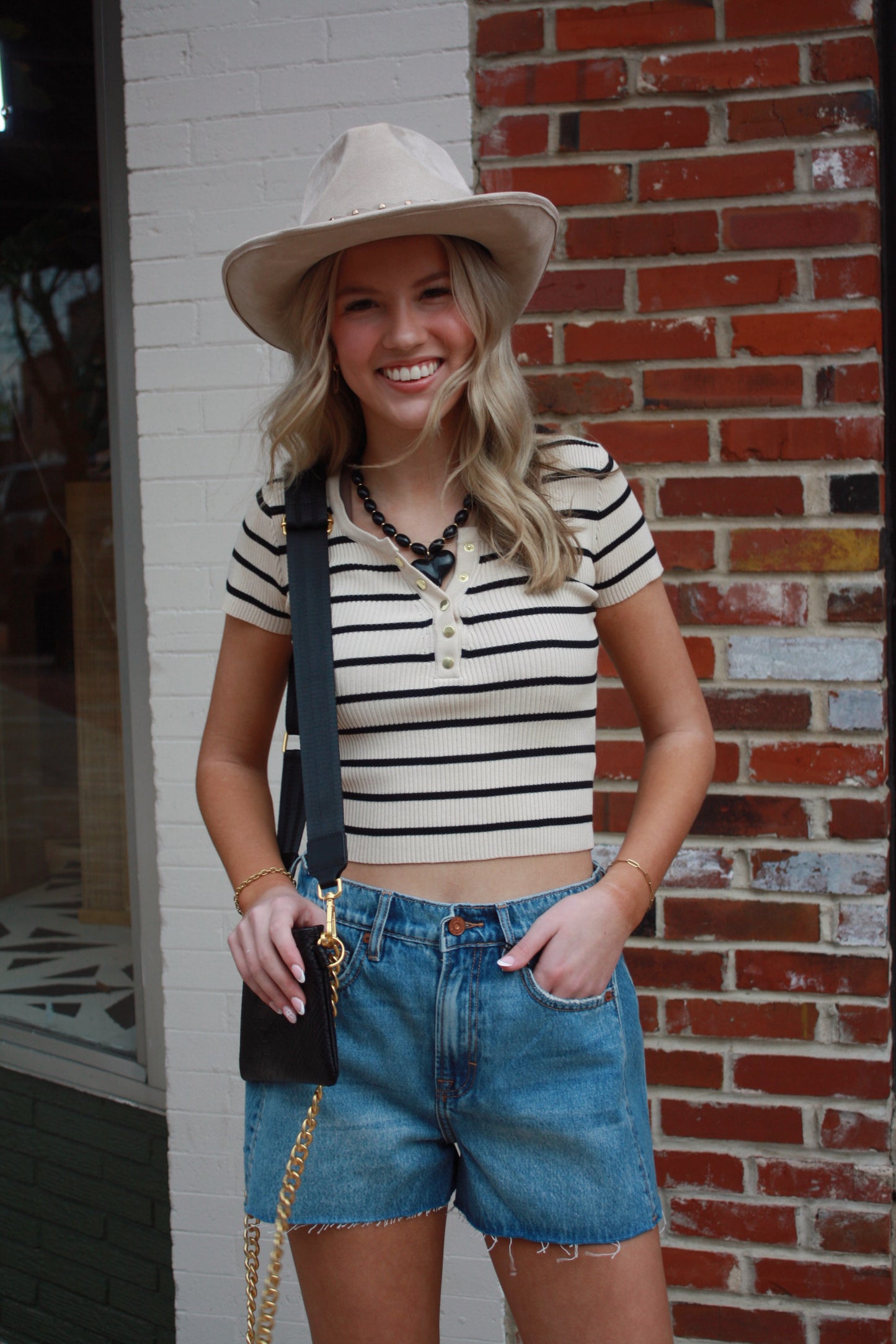 Snap Button Stripe Ribbed Knit Summer Top