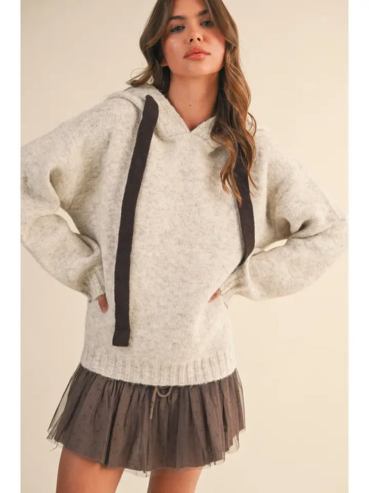 Contrast Hoodie String Detail Sweater