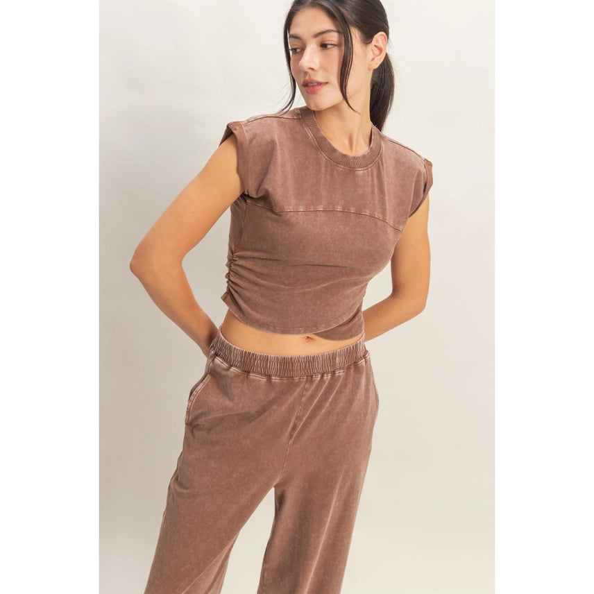 Rolled Sleeve Wrap-Front Crop Top