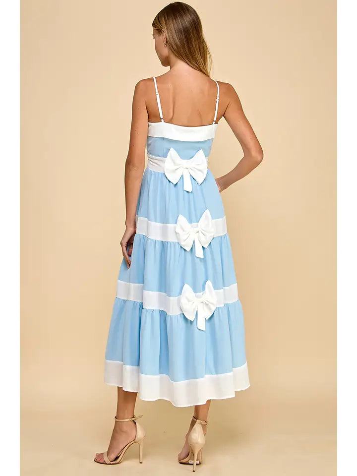 Tiered Midi Dress with Alternating Contrast Stripes