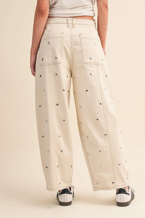 Studded Barrel Denim Pants