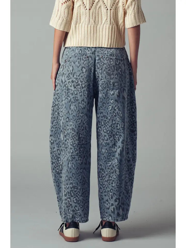 Leopard Print Relaxed Straight Denim Pants