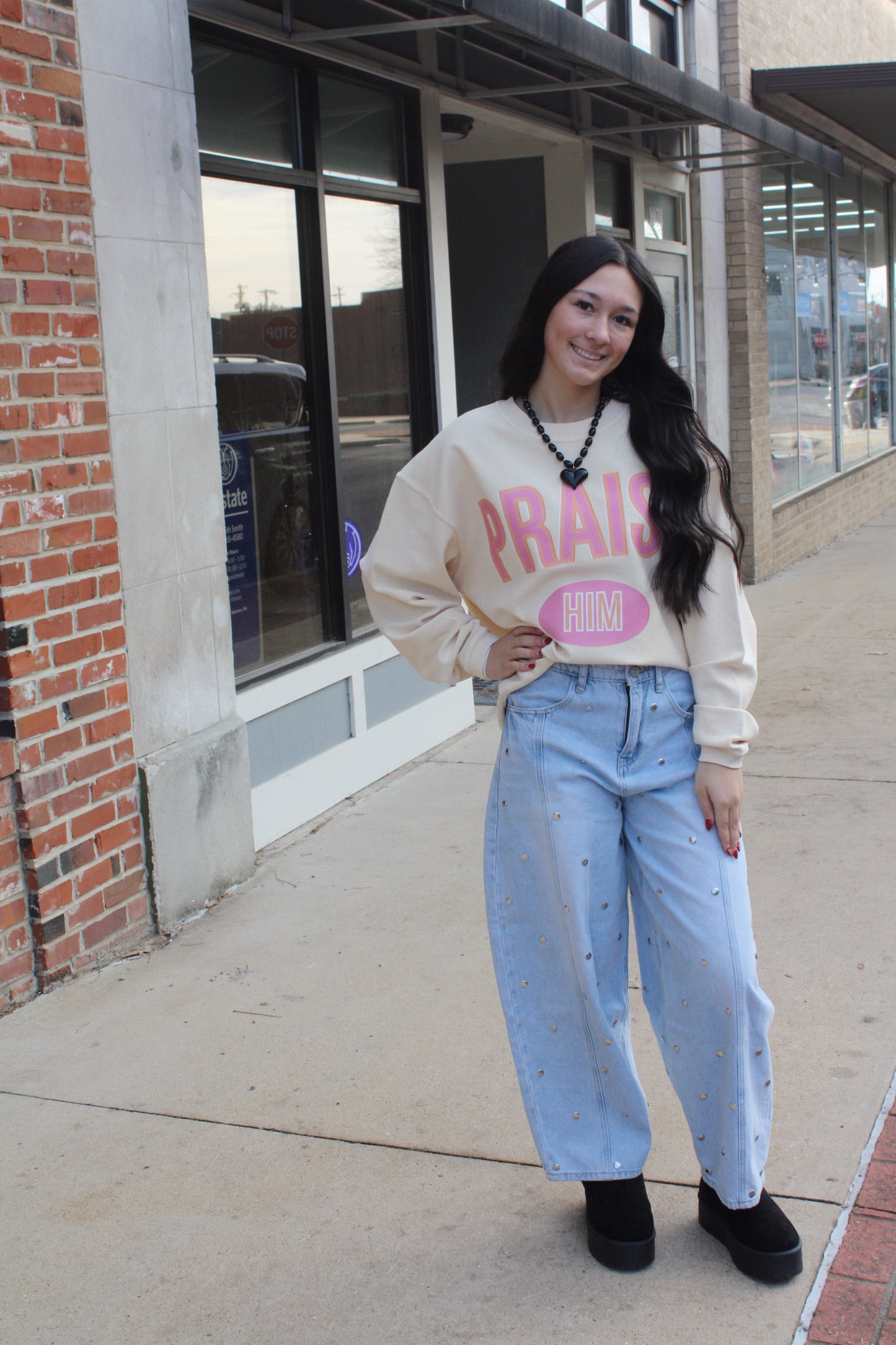 Praise Him Corded Crewneck