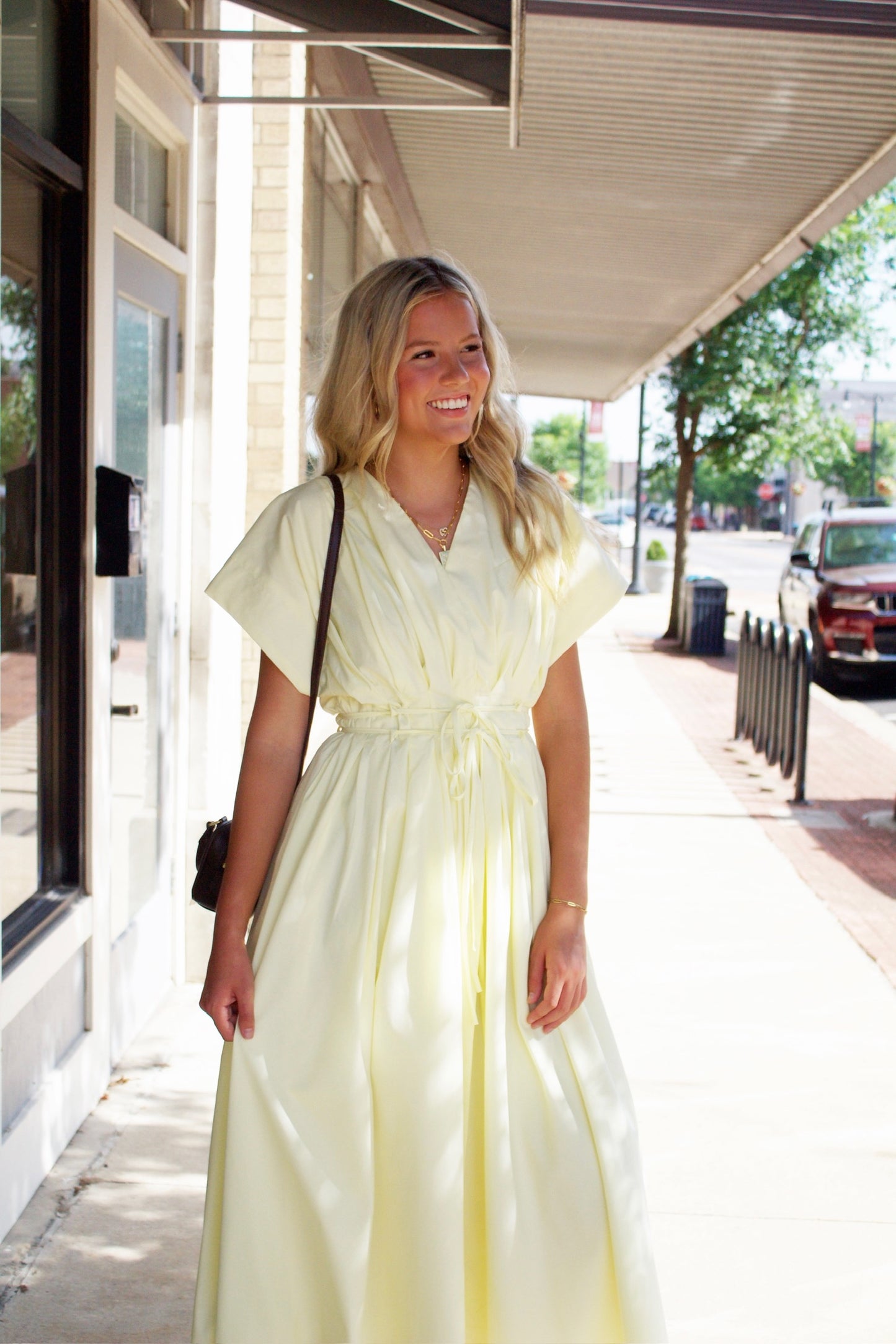 Pleated Detail Belted Maxi Dress