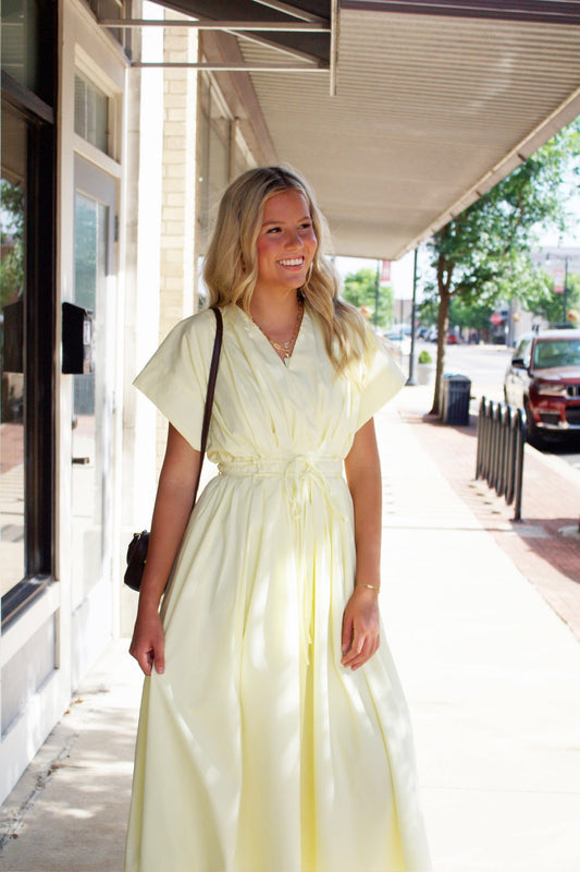 Pleated Detail Belted Maxi Dress