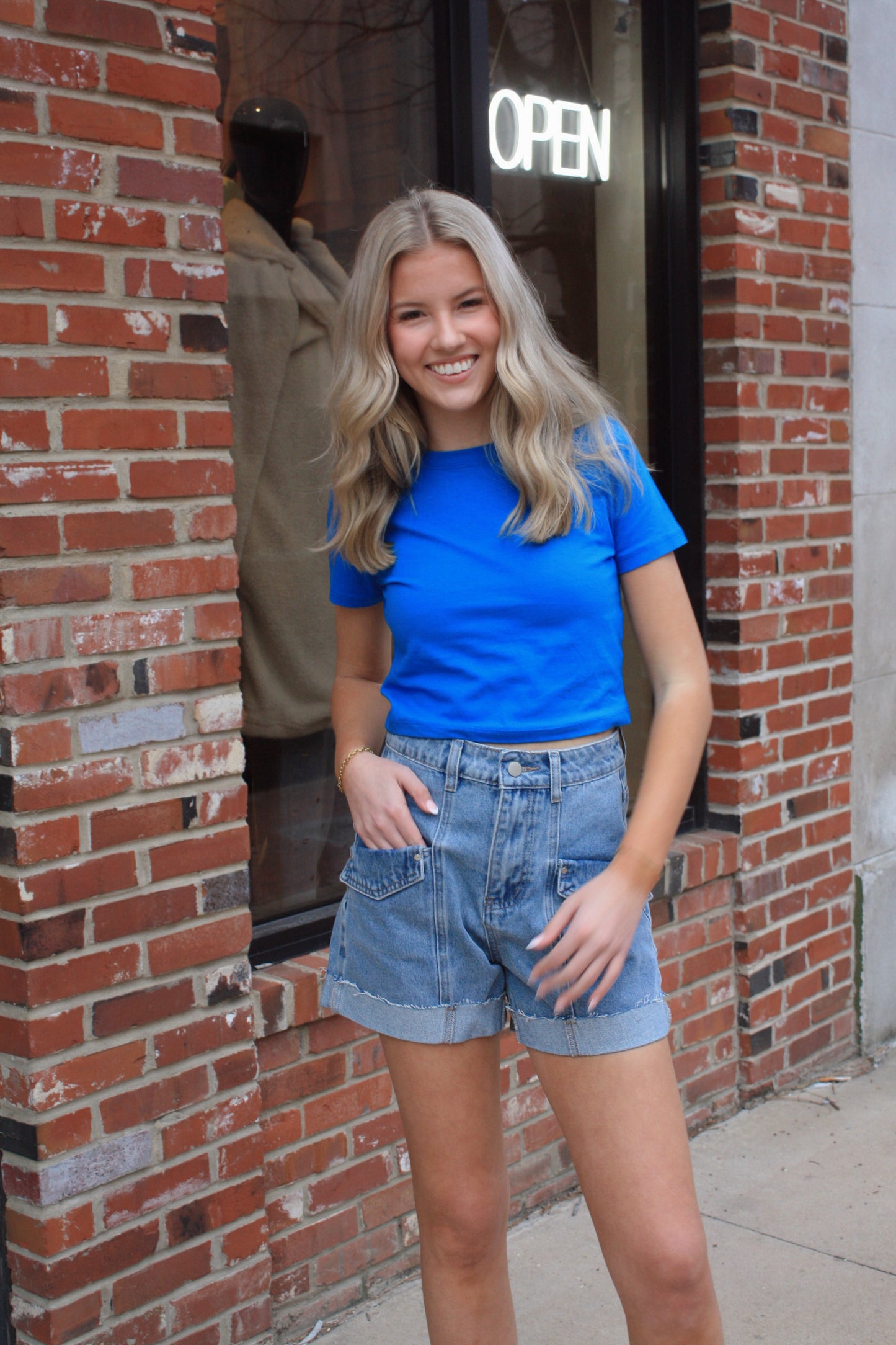 High Waist Folded Hem Denim Shorts