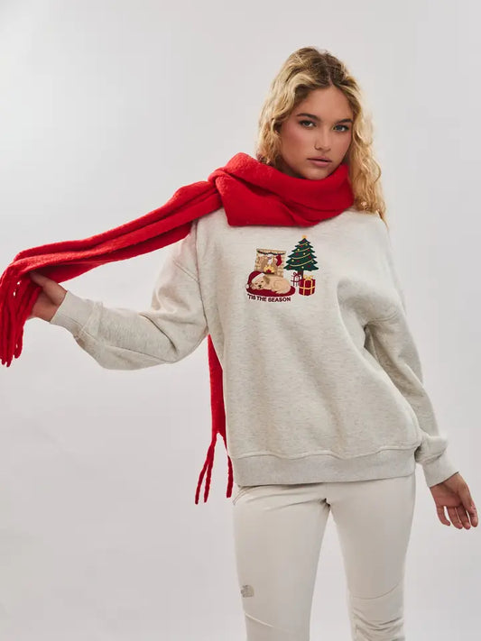 "Tis the Season" Graphic Embo Crew Neck Oversized Sweatshirt