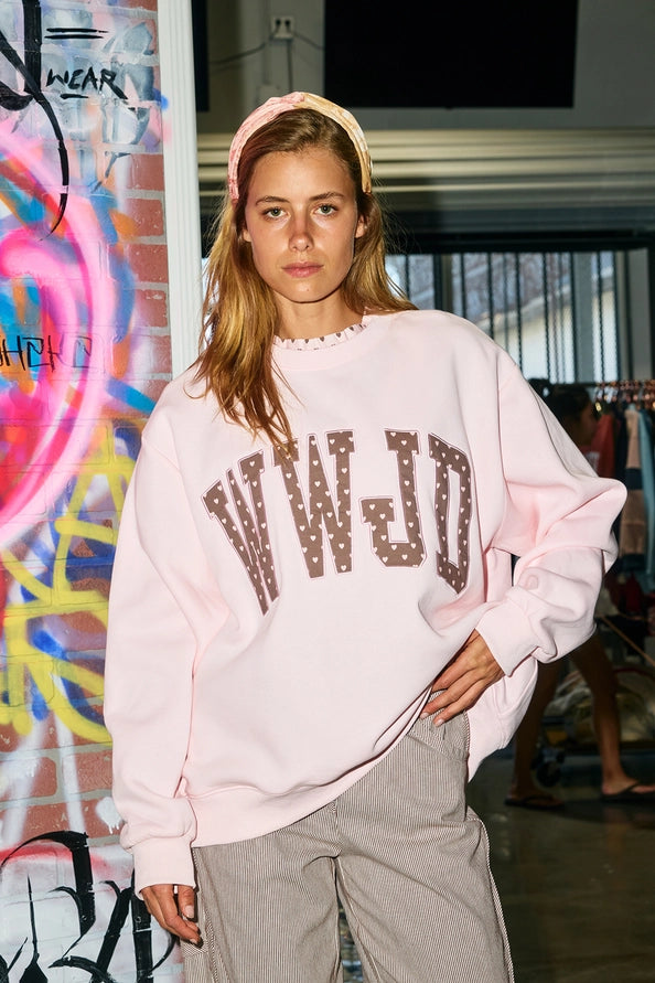 WWJD Heart Printed Mock-Ruffle Sweatshirt