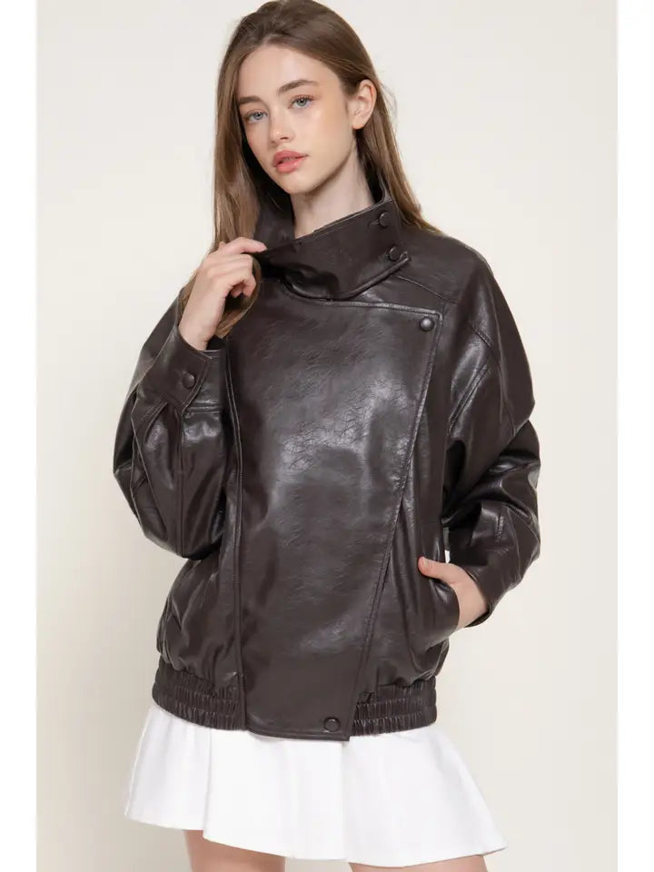 Zip Closure Faux Leather Jacket