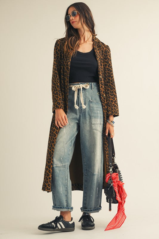 French leopard long jacket
