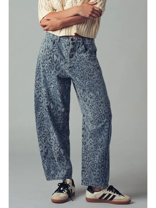 Leopard Print Relaxed Straight Denim Pants