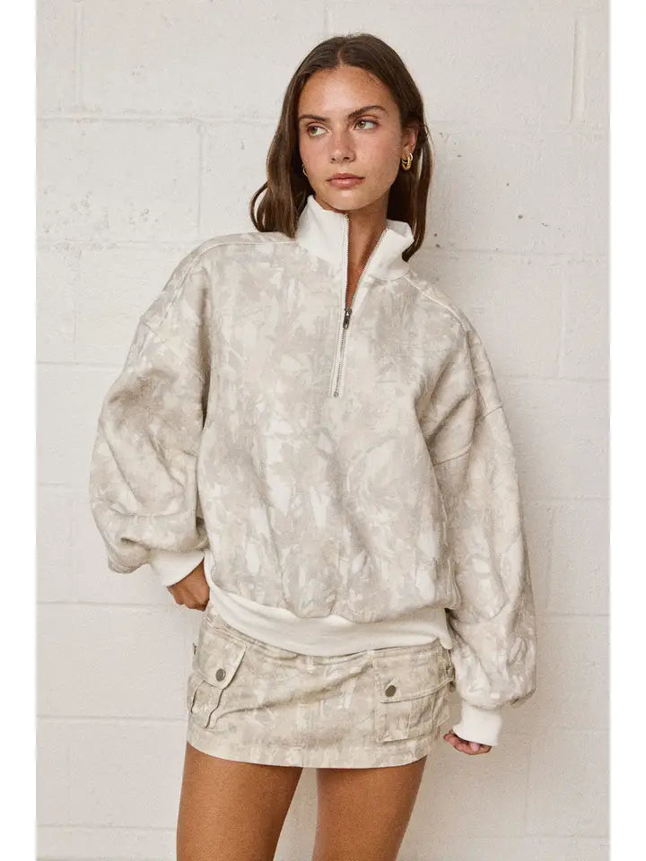 Camo Zip Up Collared Sweater