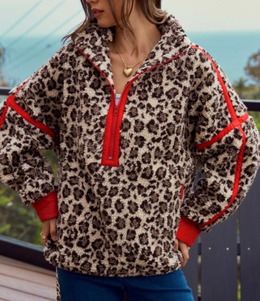 Leopard Fleece Pullover
