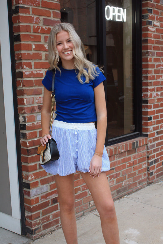 Seersucker Stripe Bubble Hem Boxer Shorts