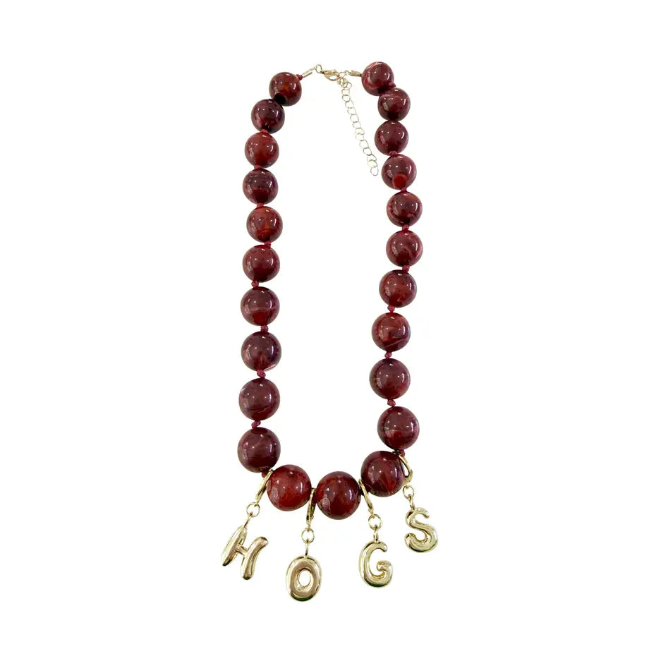 Campus Game Day Maroon Bubble Letter Beaded Necklace