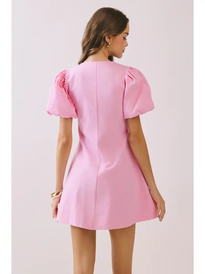 Voluminous Puff Sleeves Covered Button Down Dress