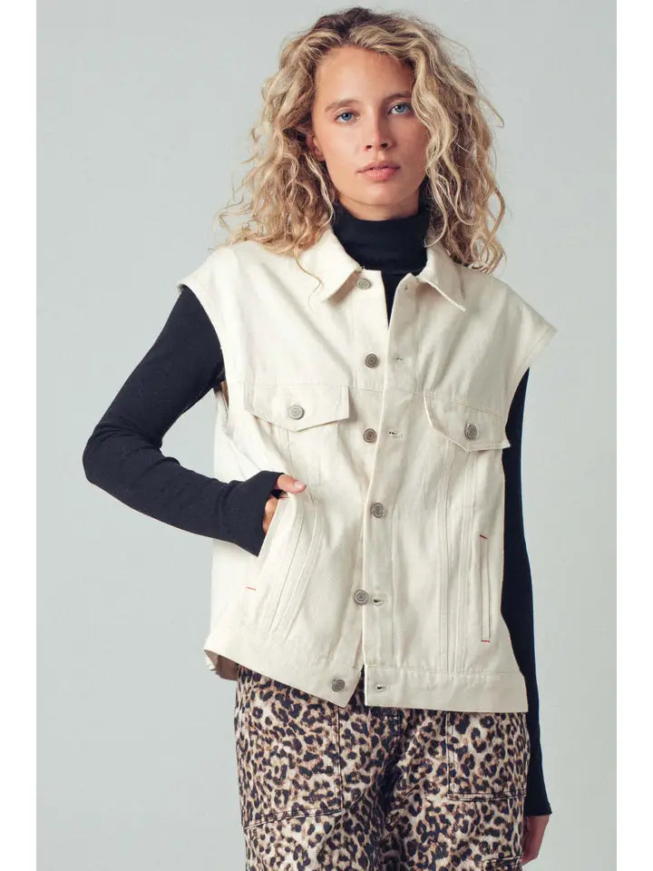 Western Sunset Embroidered Denim Vest