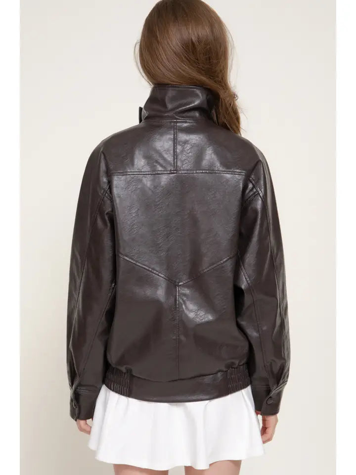 Zip Closure Faux Leather Jacket