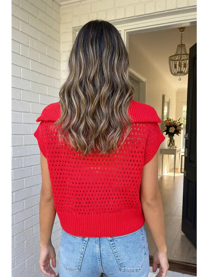 Eyelet Knit Ribbed Hollow Out Sweater
