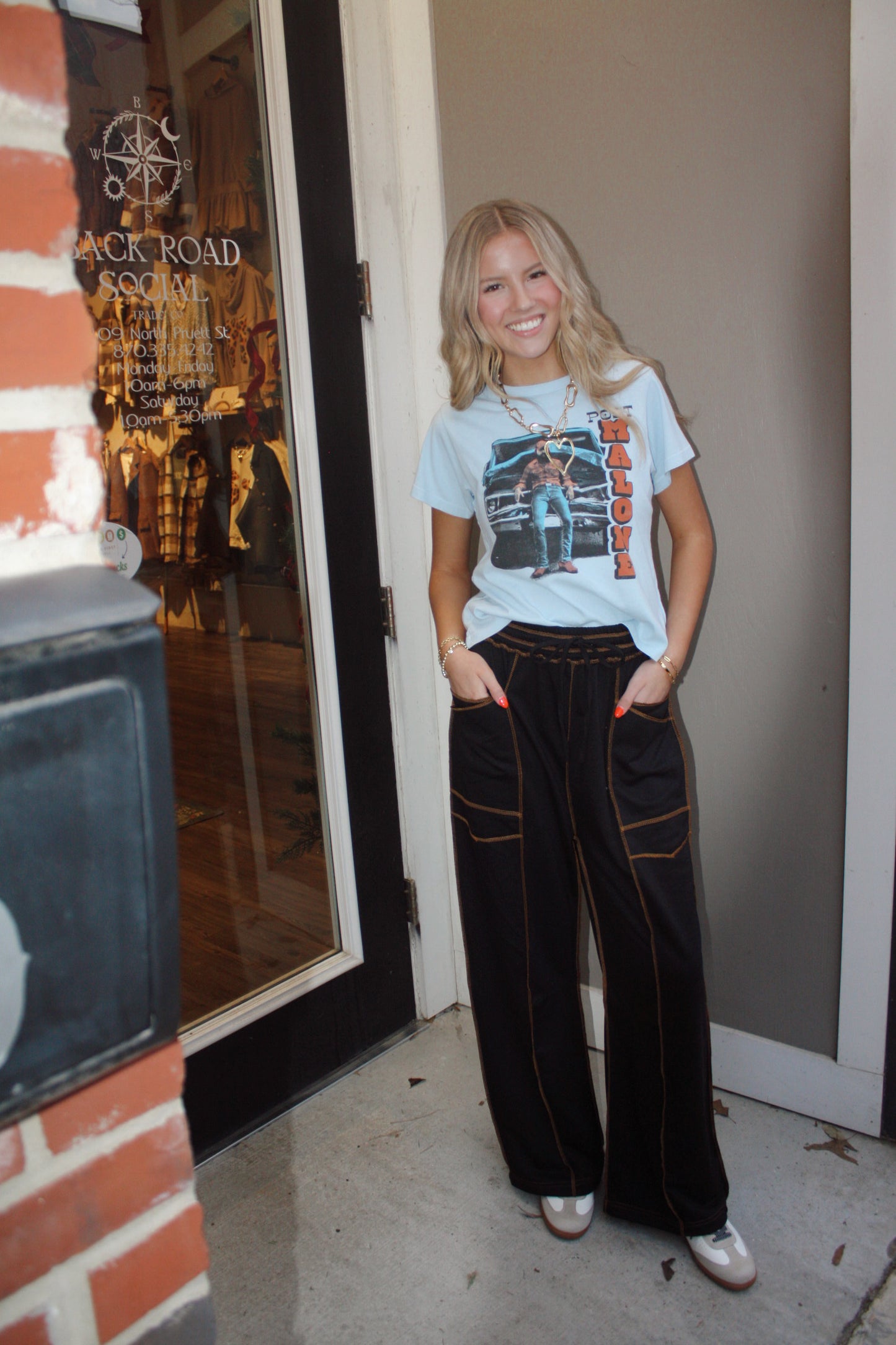 Contrast Stitching Elastic Waist Drawstring Barrel Pants