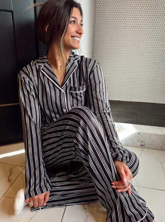 Black Stripe Pajama Set
