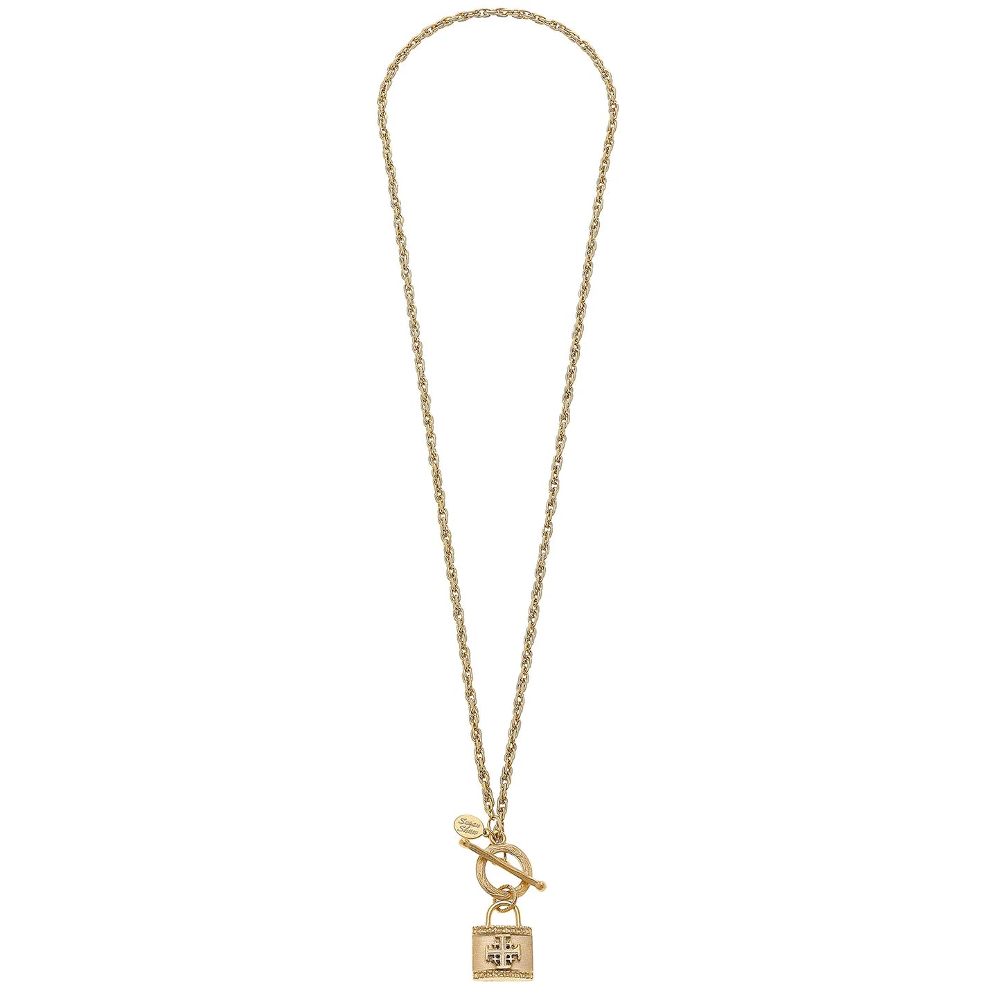 Long Jerusalem Cross Lock Toggle Necklace