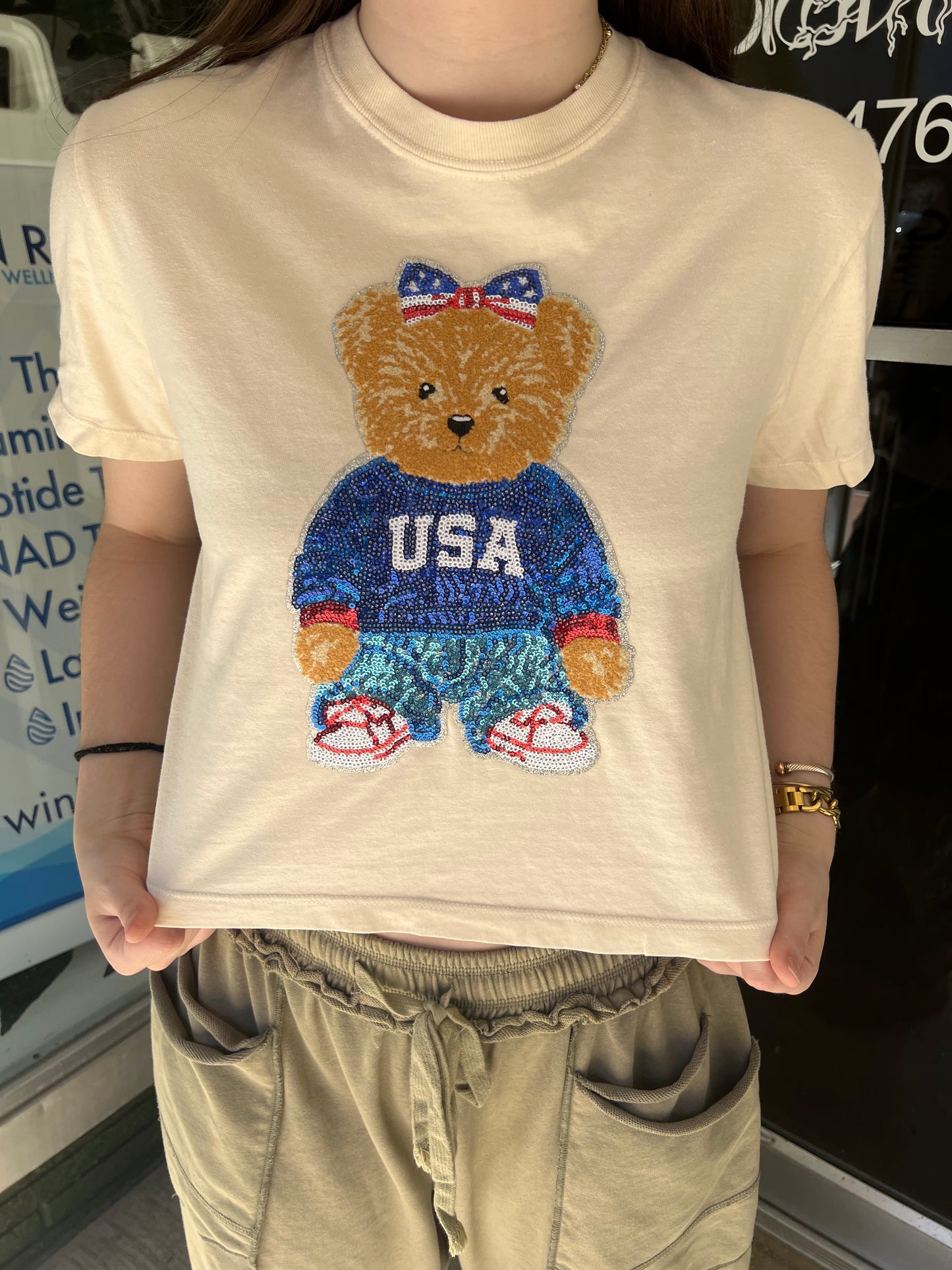 4th of July Bear Cropped TShirt