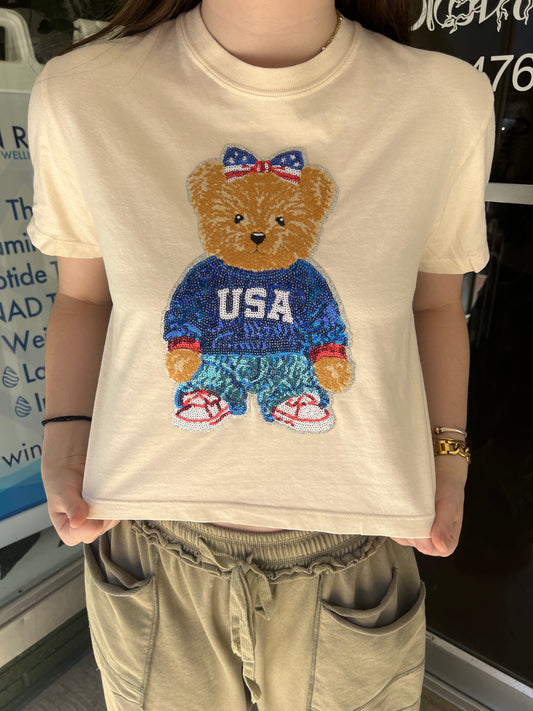 4th of July Bear Cropped TShirt