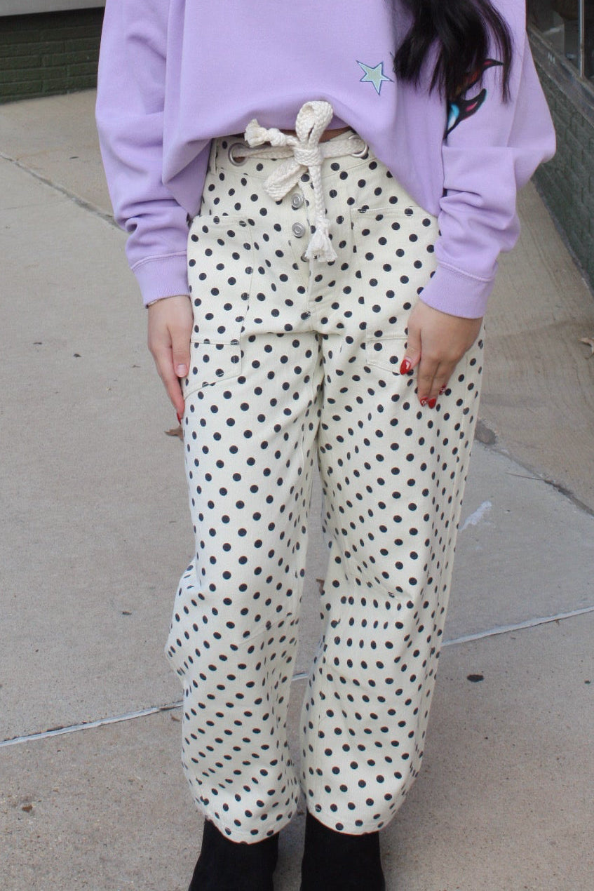 Polka Dots String Barrel Pants