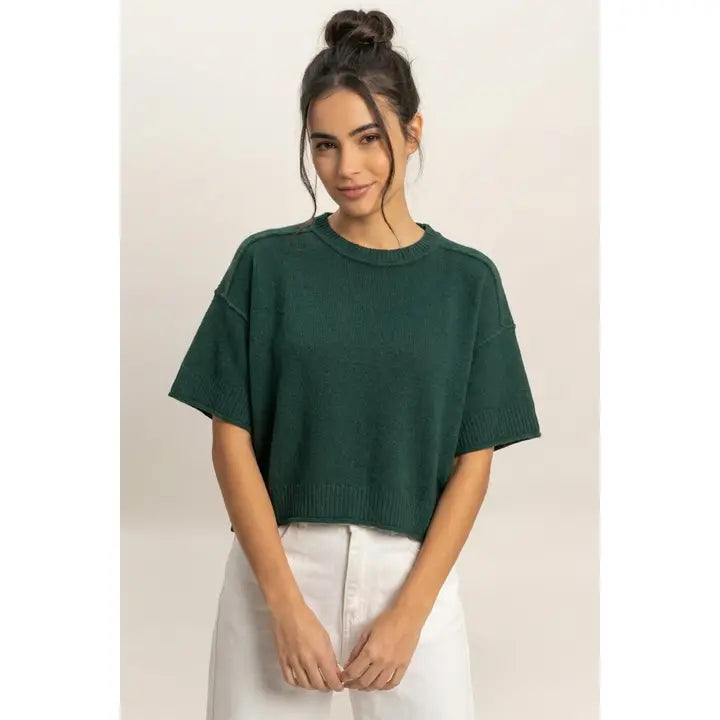 Seam Detail Short Sleeve Knit Top