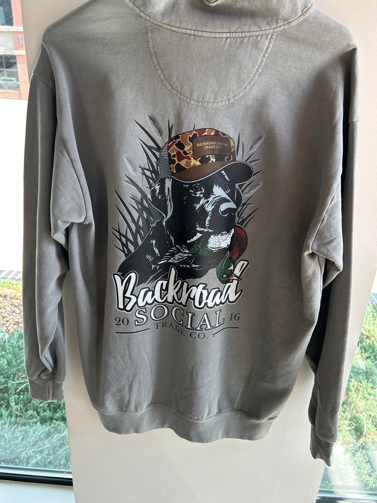 Lab with camo hat quarter zip