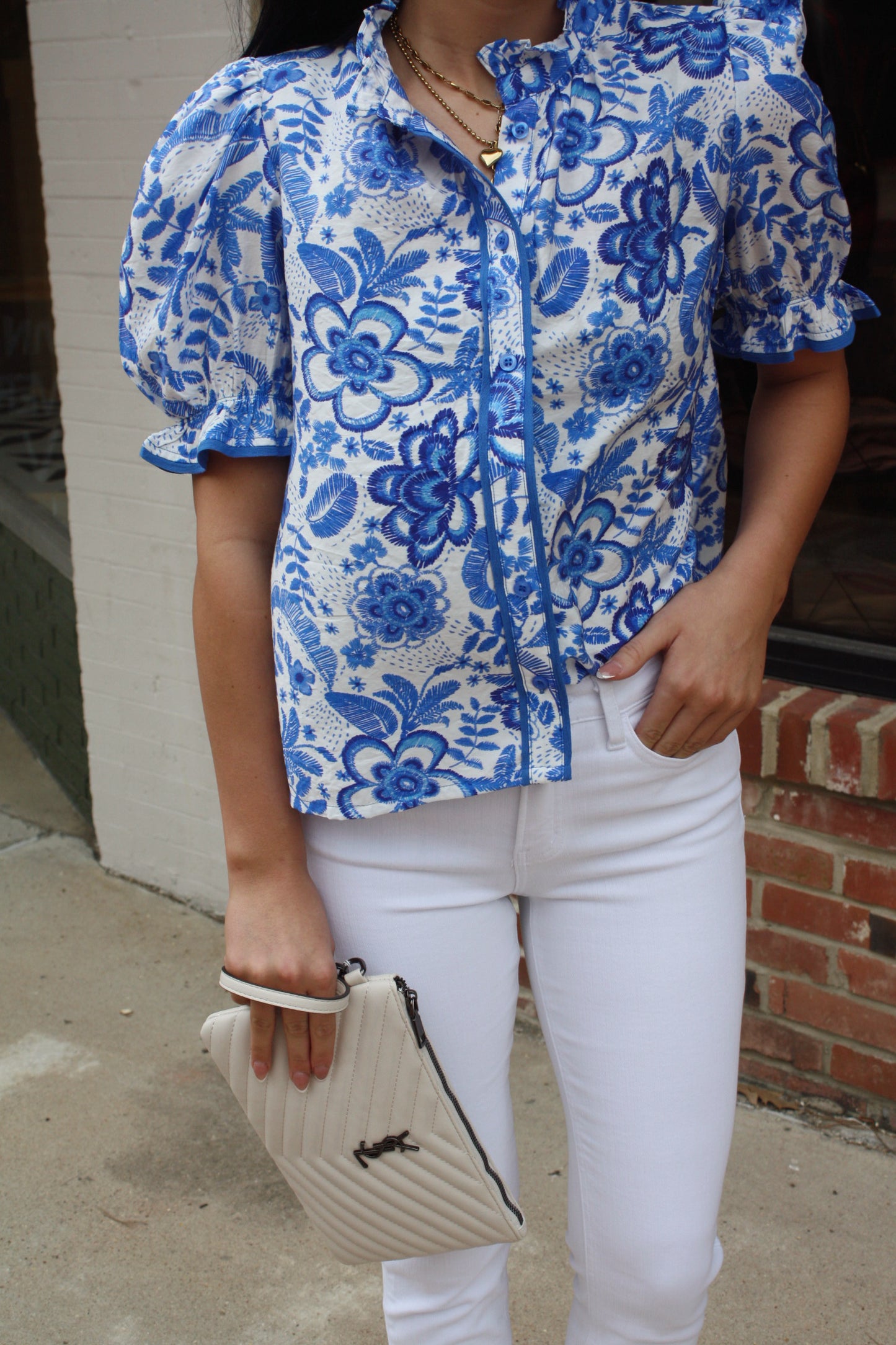 Floral Print Mock Neck Button Down