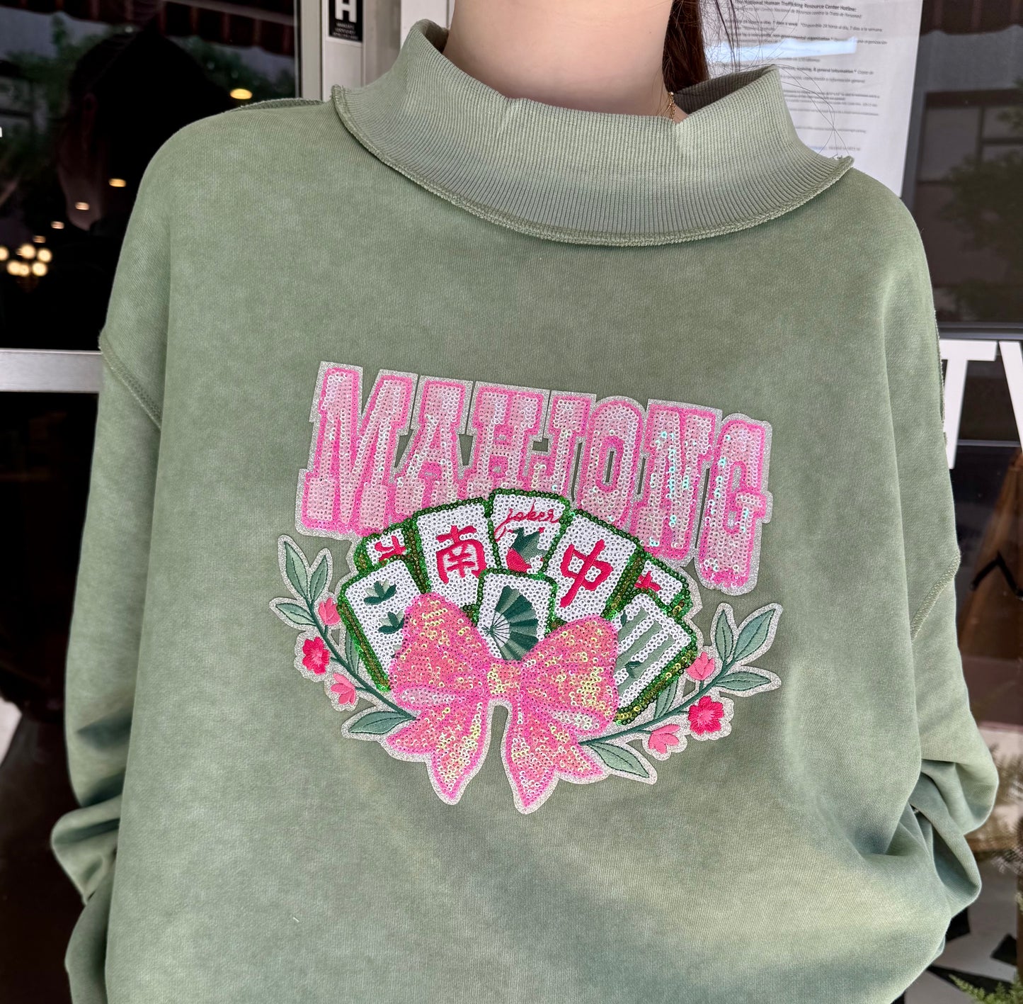 Mahjong Bow Patch Mockneck