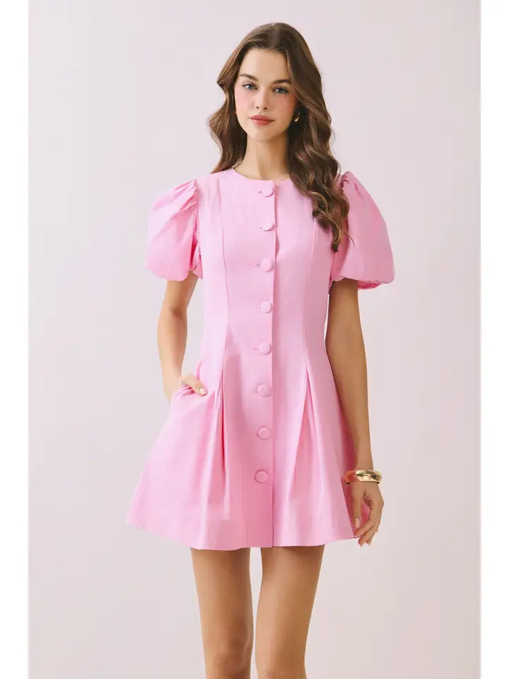 Voluminous Puff Sleeves Covered Button Down Dress