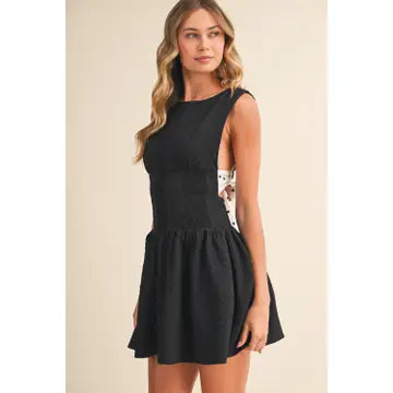 Mini Dress with Dot Print Bow