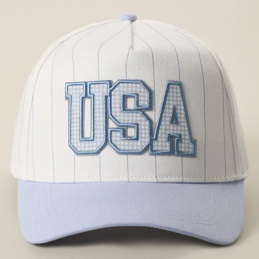 USA Gingham Embroidered Patch Pinstripe Crown Trucker Hat